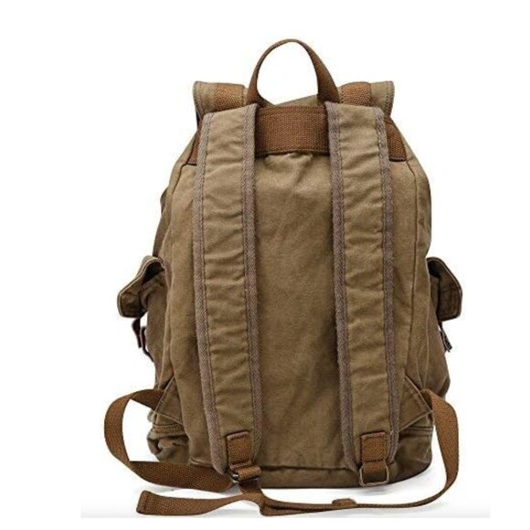 Classic Rucksack Canvas Large Backpack- Tan Unisex - Canvas Bag w/ Leather Trim - Picture 2 of 15